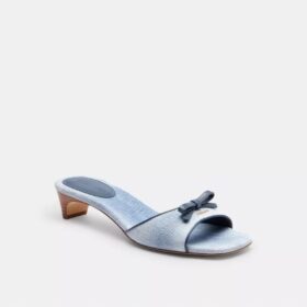Bow Kitten Heel Sandal in Loved Denim