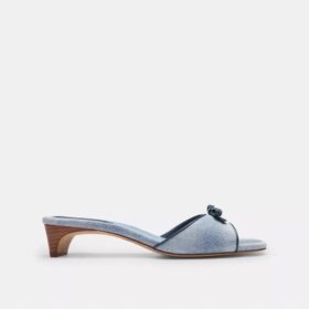 Bow Kitten Heel Sandal in Loved Denim