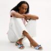 Bow Kitten Heel Sandal in Loved Denim