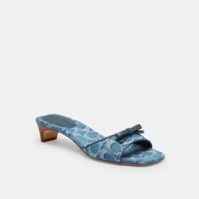 Bow Kitten Heel Sandal in Signature Denim
