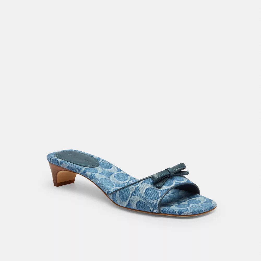 Bow Kitten Heel Sandal in Signature Denim