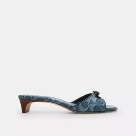 Bow Kitten Heel Sandal in Signature Denim