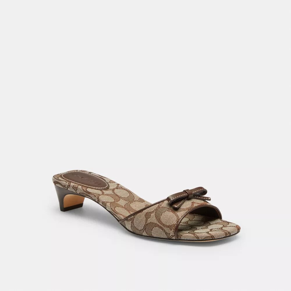 Bow Kitten Heel Sandal in Signature Jacquard