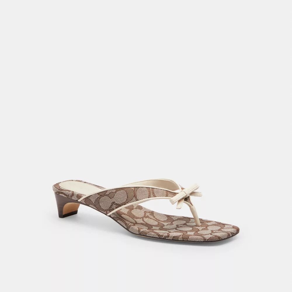 Bow Thong Kitten Heel in Signature Jacquard