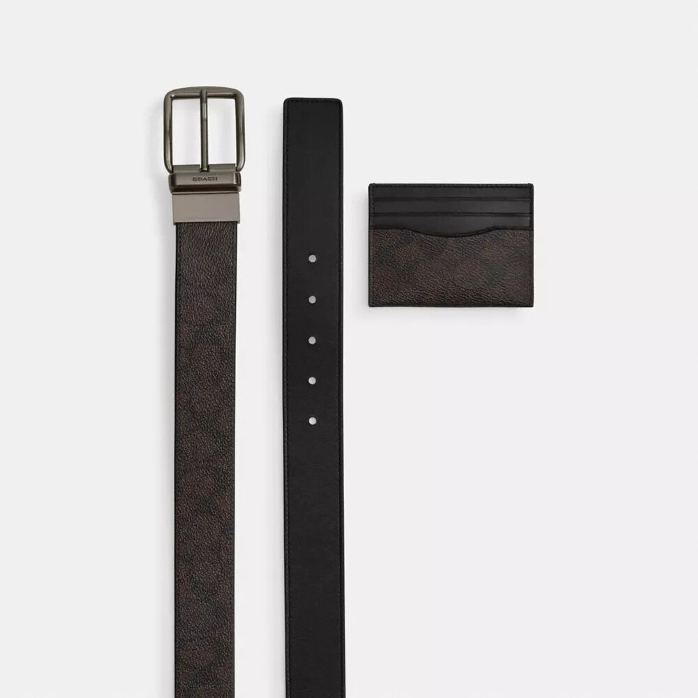 Boxed Card Case and Belt Set in Signature Canvas