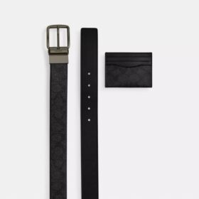 Boxed Card Case and Belt Set in Signature Canvas