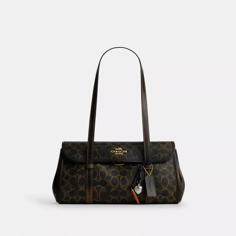 Bridget Flap Shoulder Bag in Loved Signature Canvas with Charms