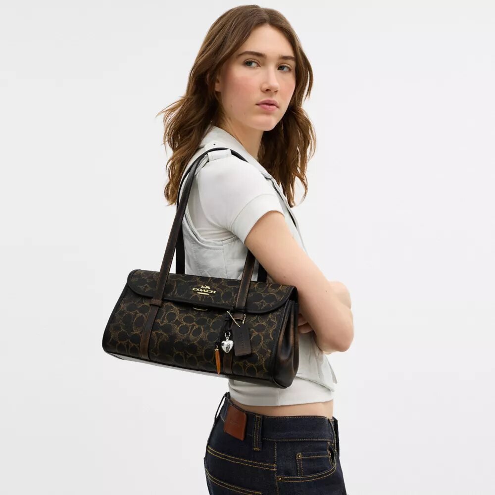 Bridget Flap Shoulder Bag in Loved Signature Canvas with Charms