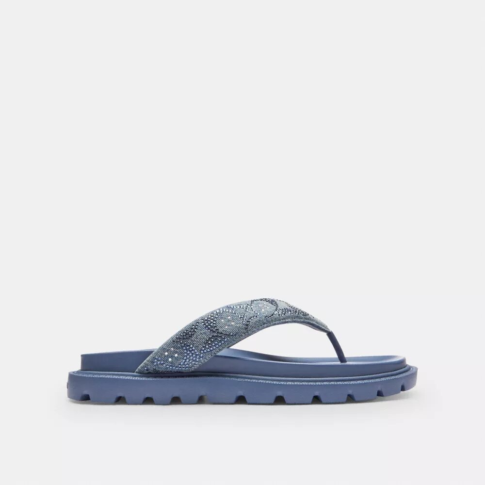 Brynn Thong Sandal in Crystal Signature Denim