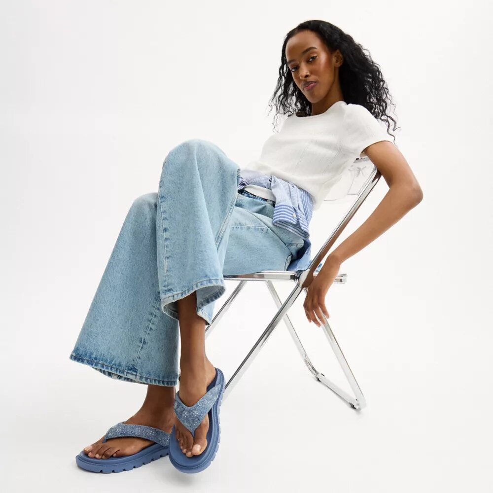 Brynn Thong Sandal in Crystal Signature Denim