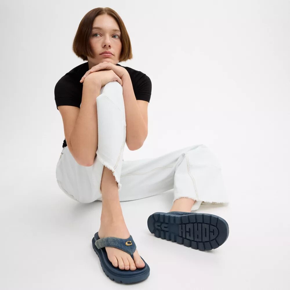 Brynn Thong Sandal in Loved Denim
