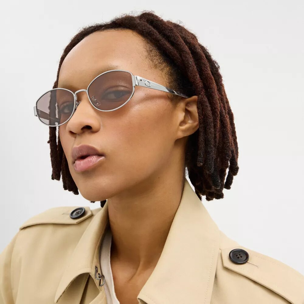 C Hardware Metal Narrow Oval Sunglasses