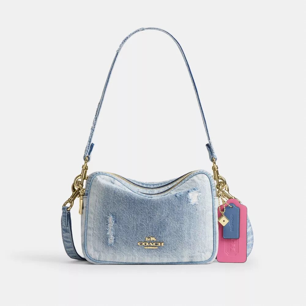 Carey Crossbody Bag in Loved Denim with Charms