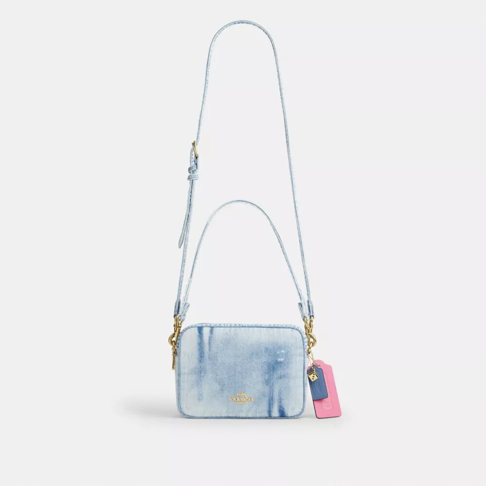 Carey Crossbody Bag in Loved Denim with Charms