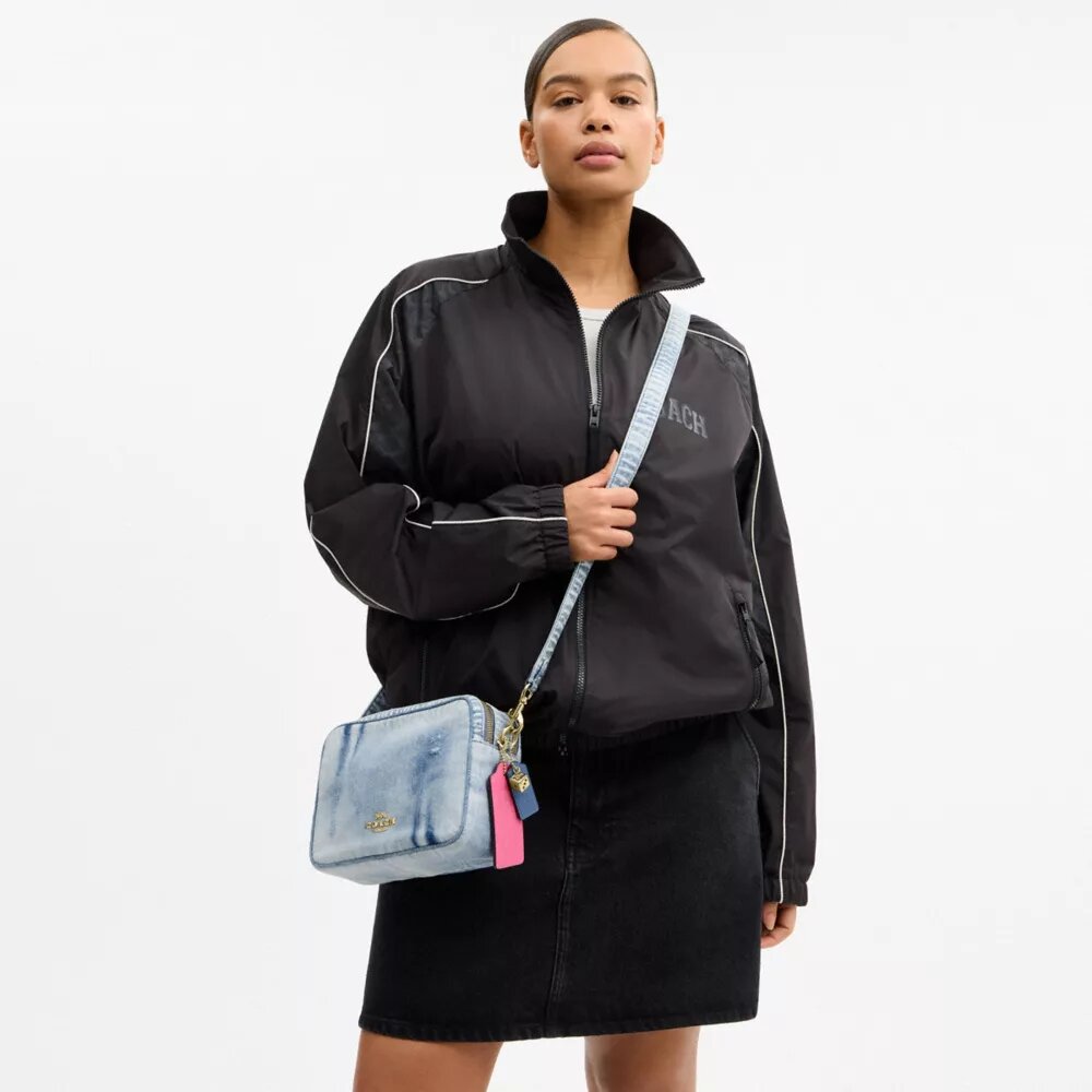 Carey Crossbody Bag in Loved Denim with Charms