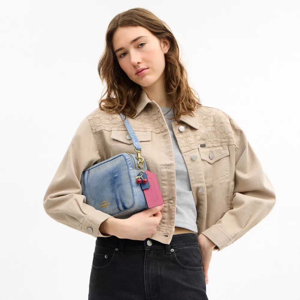 Carey Crossbody Bag in Loved Denim with Charms