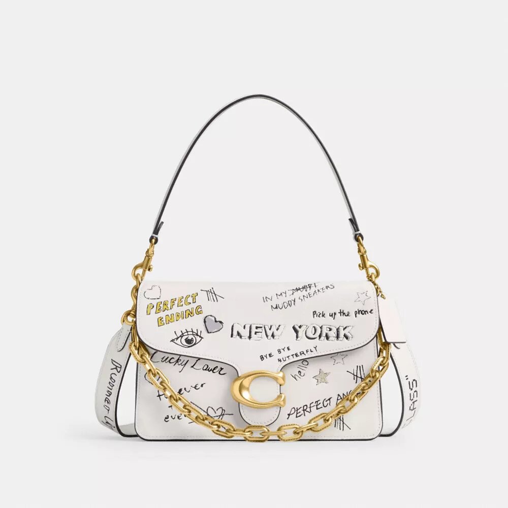 Chain Tabby Shoulder Bag with Sketch Print