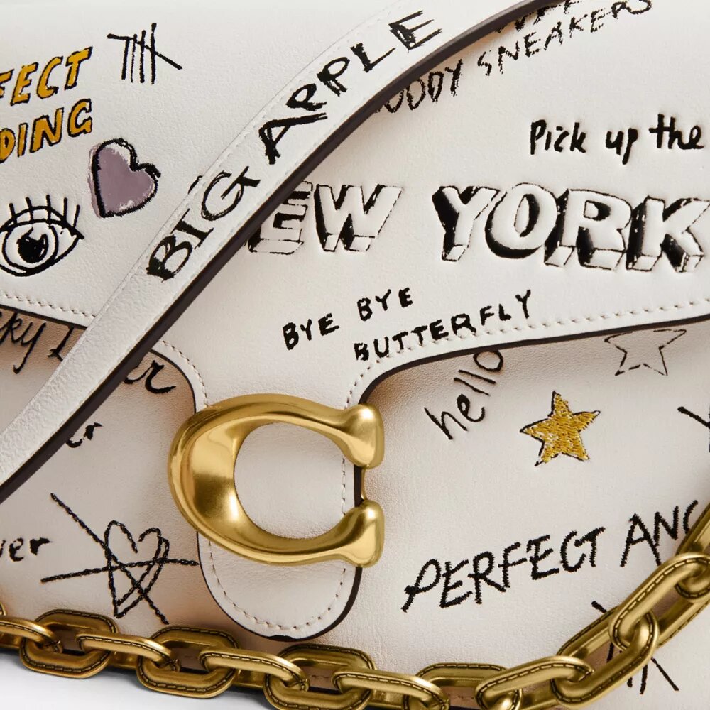 Chain Tabby Shoulder Bag with Sketch Print
