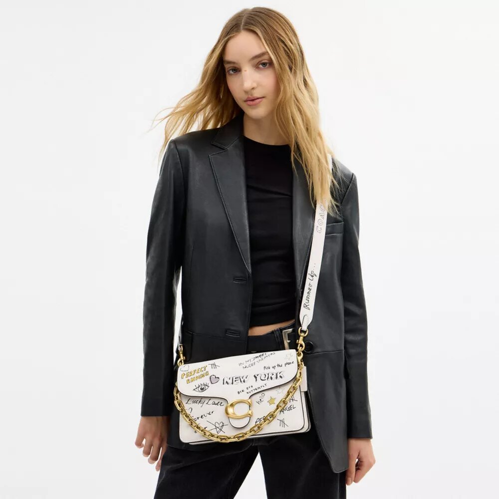 Chain Tabby Shoulder Bag with Sketch Print