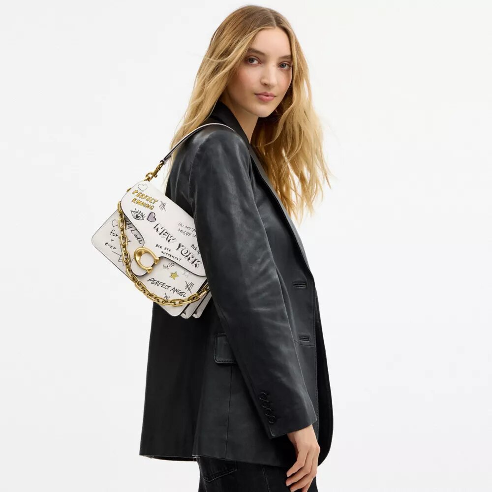 Chain Tabby Shoulder Bag with Sketch Print