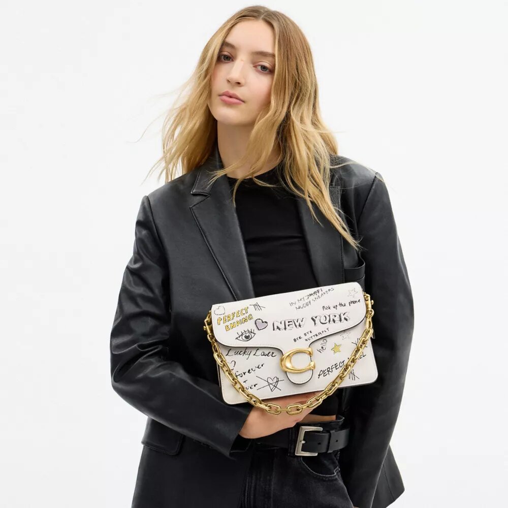 Chain Tabby Shoulder Bag with Sketch Print