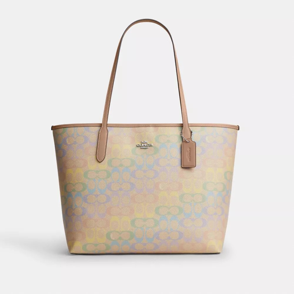 City Tote Bag in Rainbow Signature Canvas
