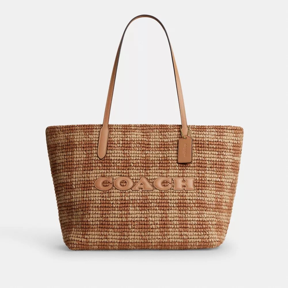 City Tote Bag with Gingham Print