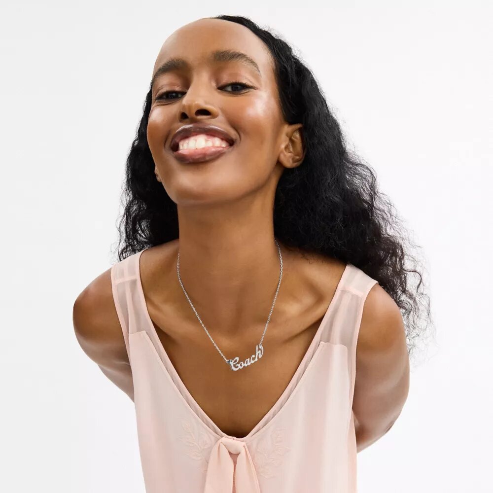 Coach Script Nameplate Necklace