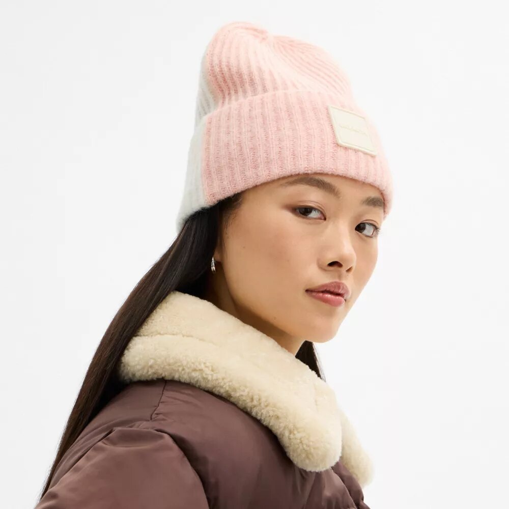 Colorblock Beanie with Rubber Patch