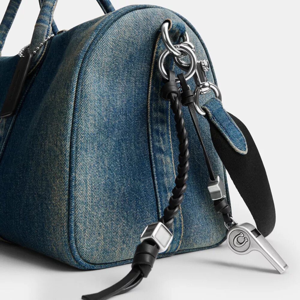 Compass Bag 35 in Regenerative Cotton Denim with Charms