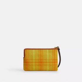Corner Zip Wristlet in Regenerative Cotton with Plaid Print
