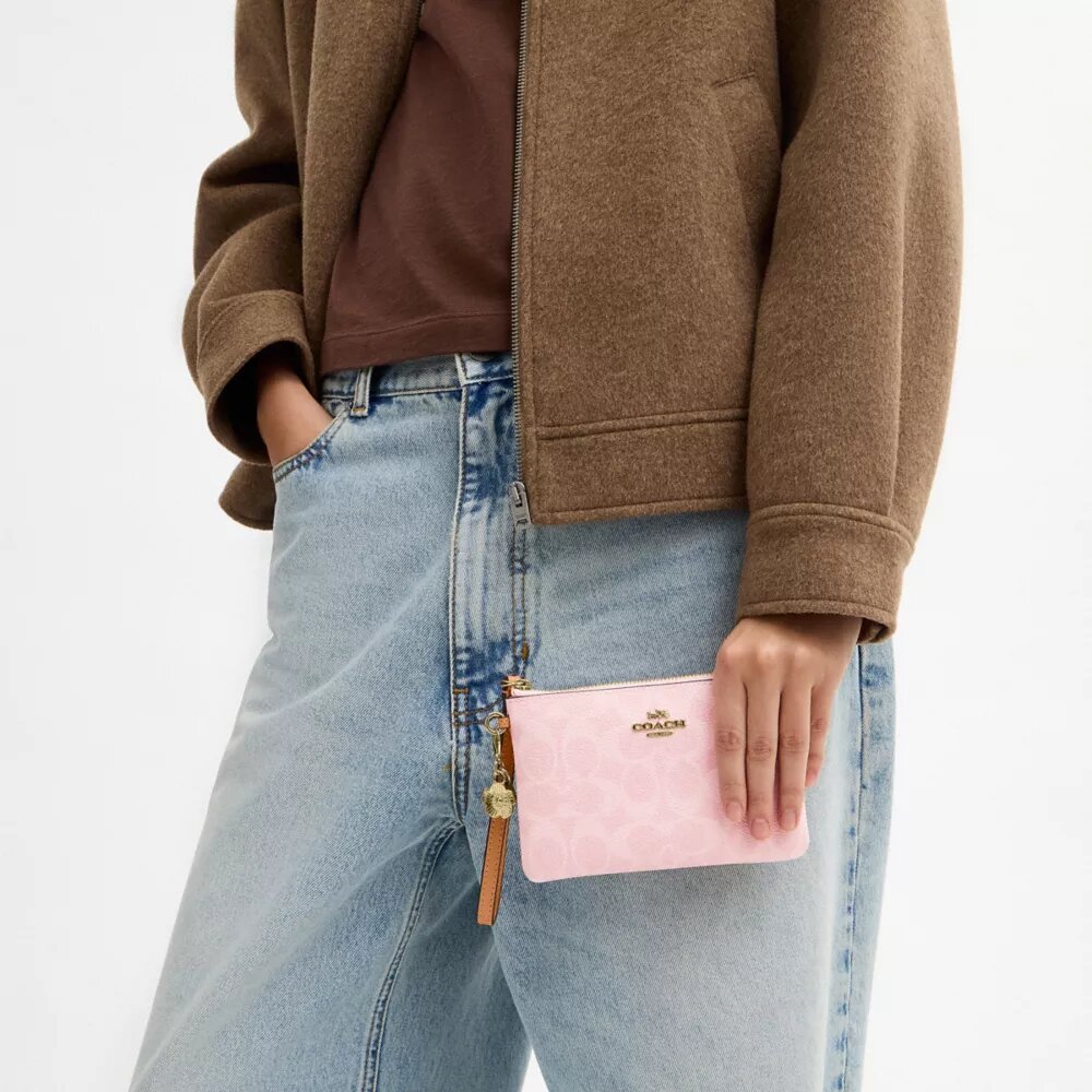 Corner Zip Wristlet in Signature Canvas with Charms