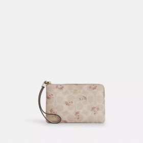 Corner Zip Wristlet in Signature Canvas with Floral Print