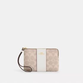 Corner Zip Wristlet in Signature Canvas with Stripe