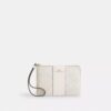 Corner Zip Wristlet in Signature Canvas with Stripe