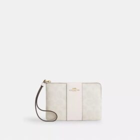 Corner Zip Wristlet in Signature Canvas with Stripe