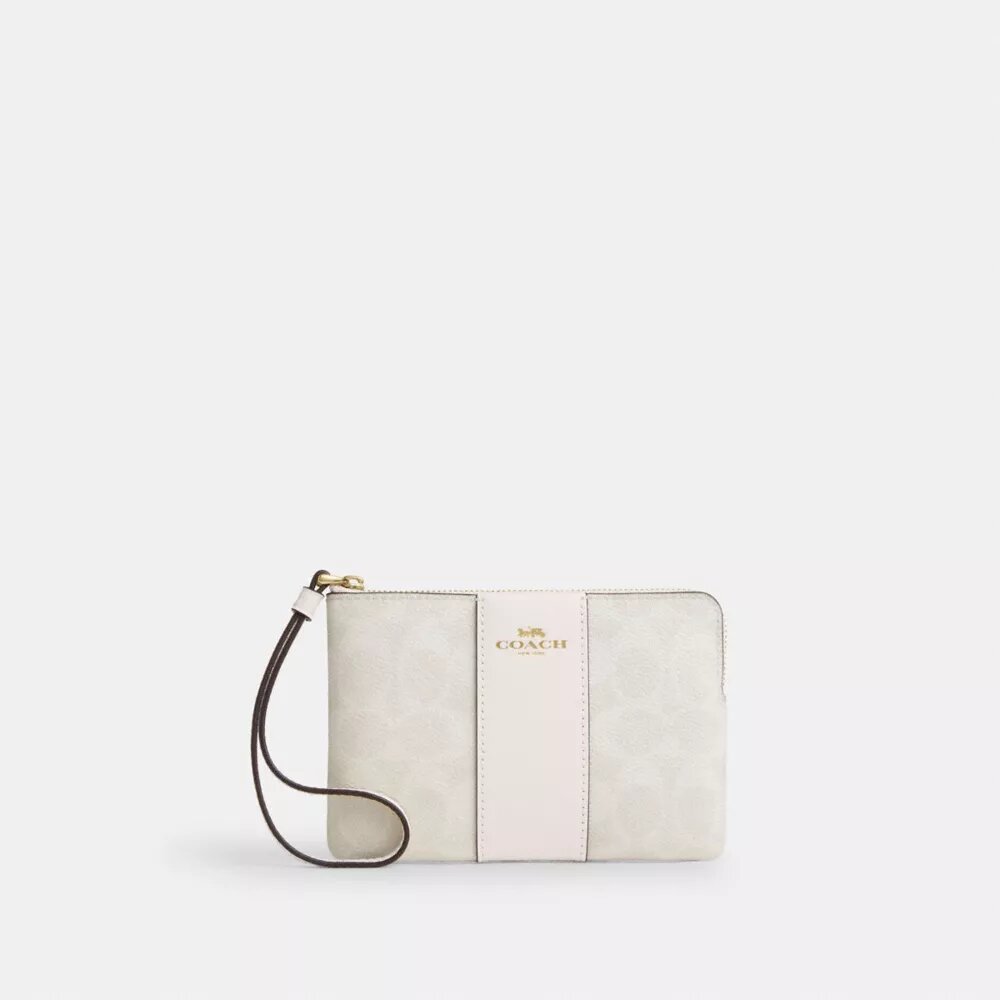 Corner Zip Wristlet in Signature Canvas with Stripe