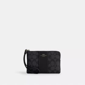 Corner Zip Wristlet in Signature Canvas with Stripe