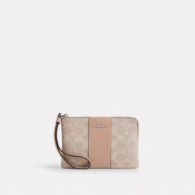 Corner Zip Wristlet in Signature Canvas with Stripe