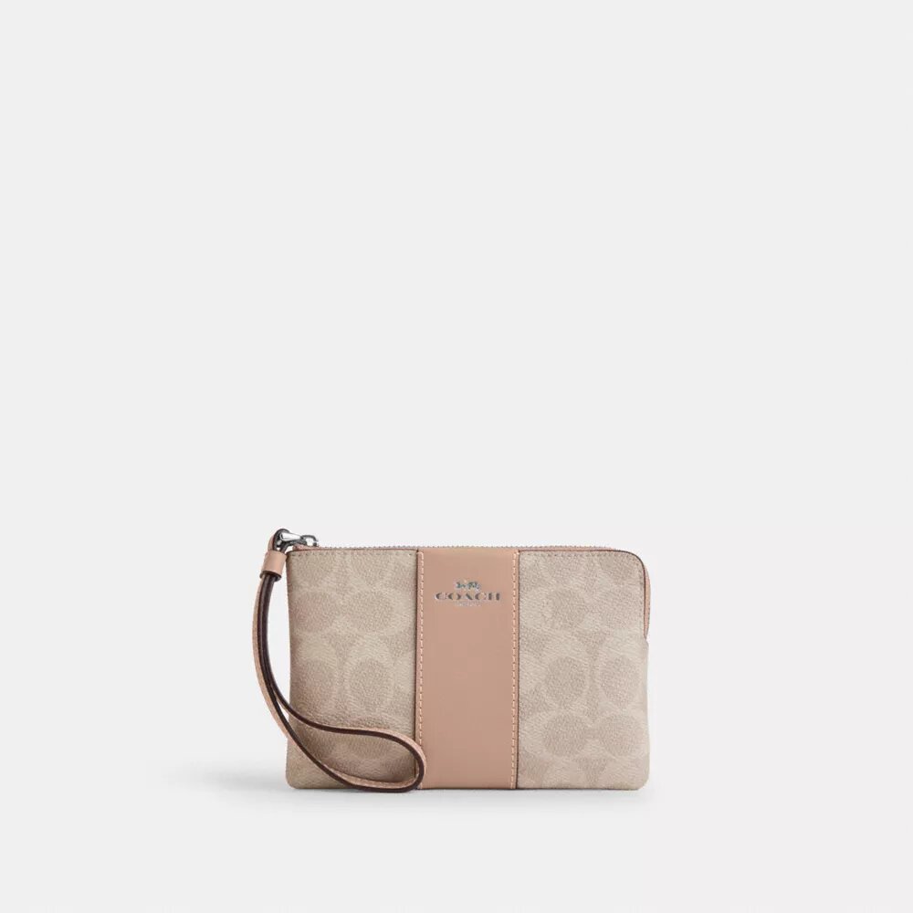Corner Zip Wristlet in Signature Canvas with Stripe