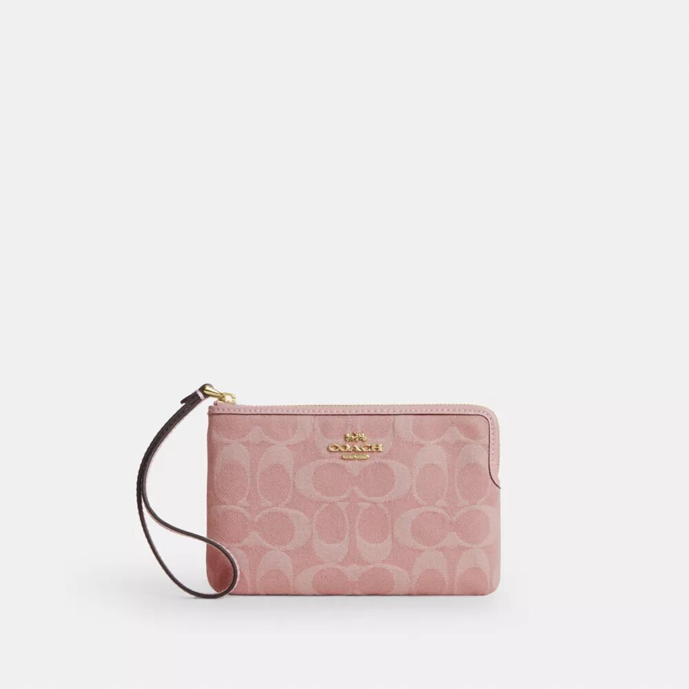 Corner Zip Wristlet in Signature Denim