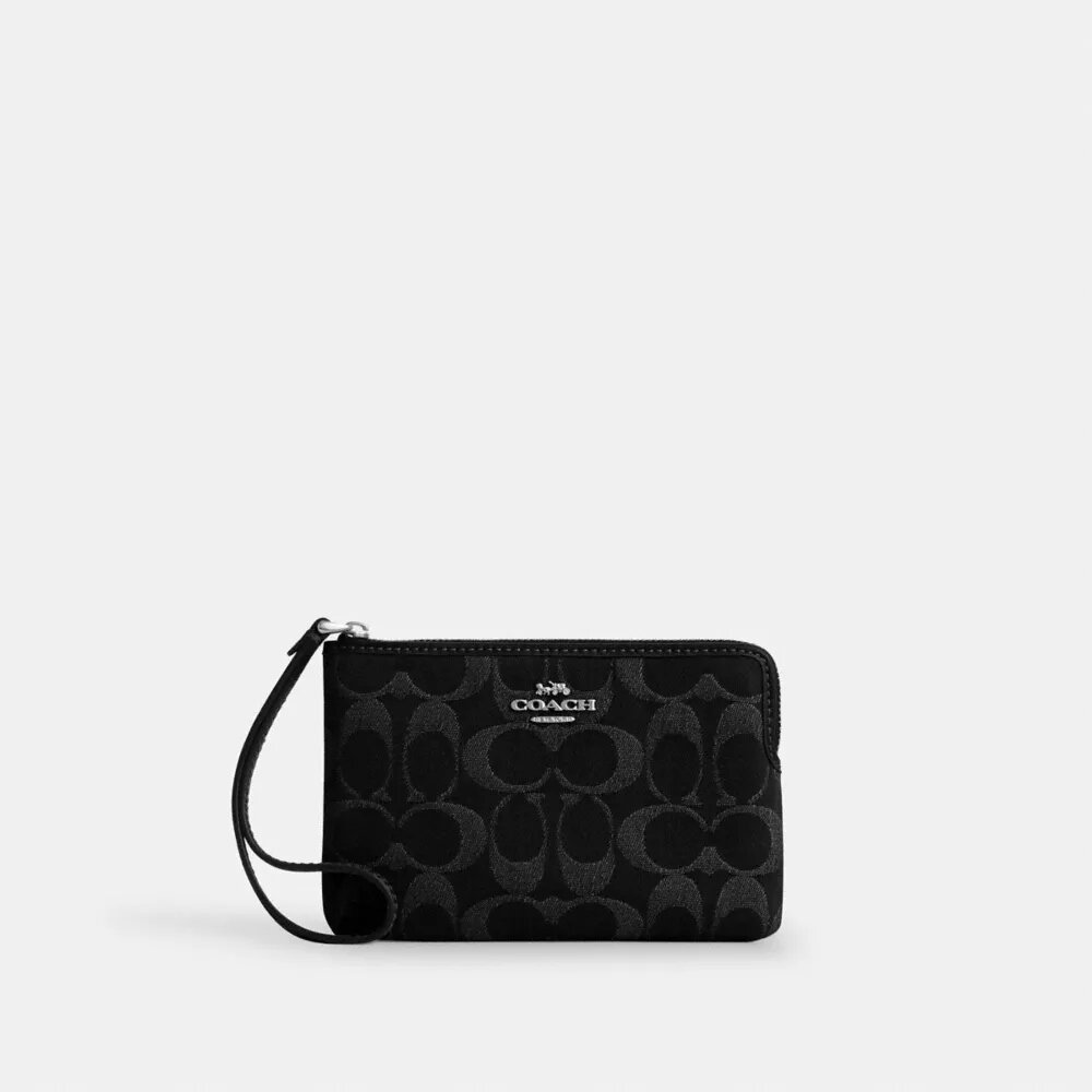 Corner Zip Wristlet in Signature Denim