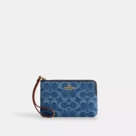 Corner Zip Wristlet in Signature Denim