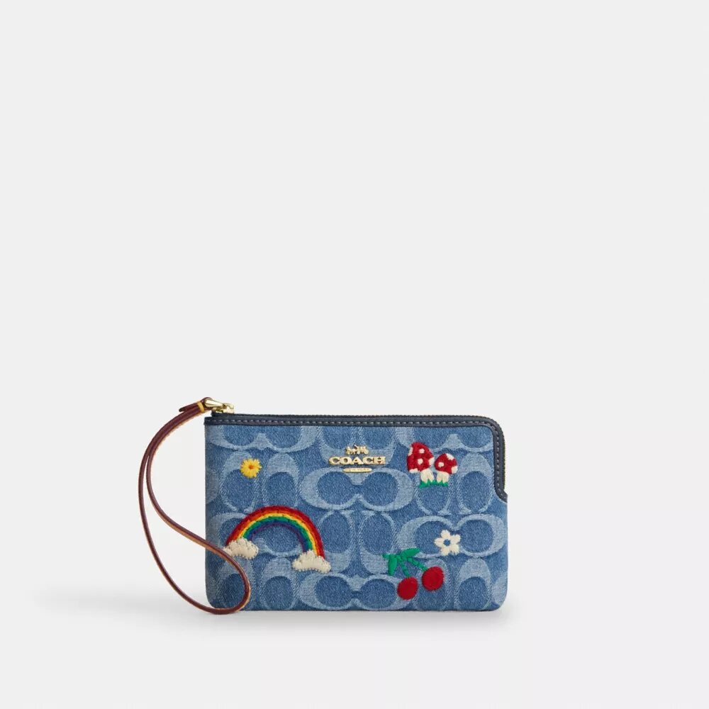 Corner Zip Wristlet in Signature Denim