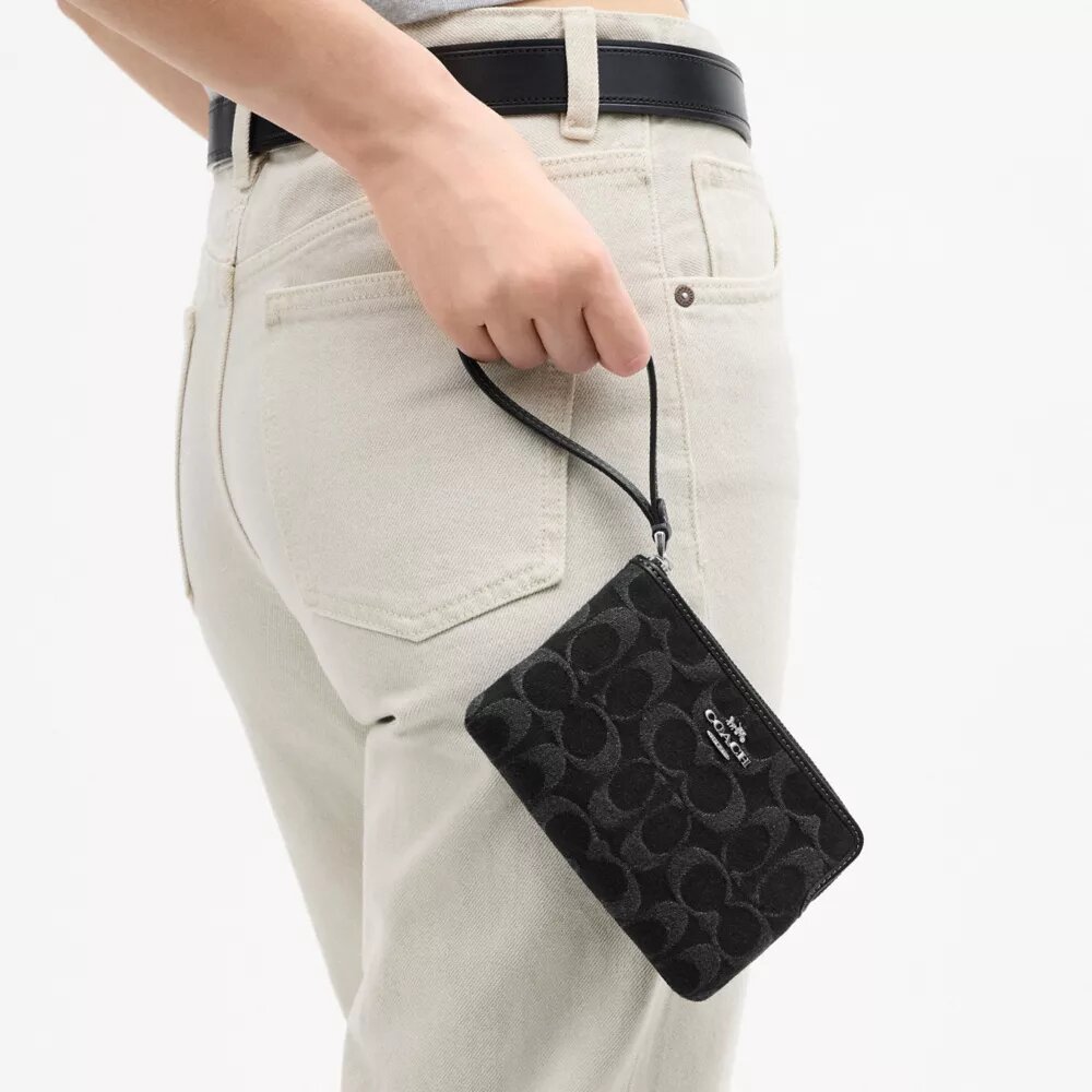 Corner Zip Wristlet in Signature Denim