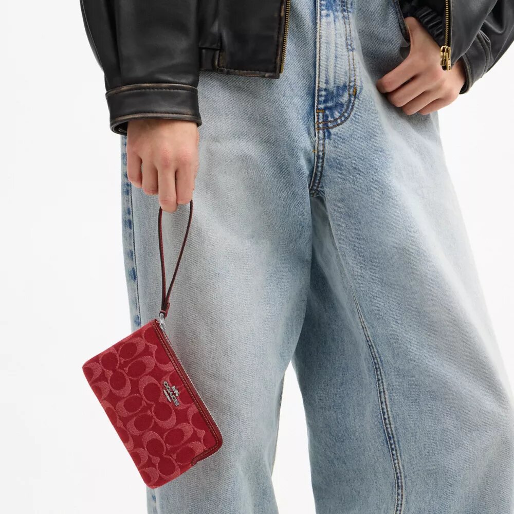Corner Zip Wristlet in Signature Denim