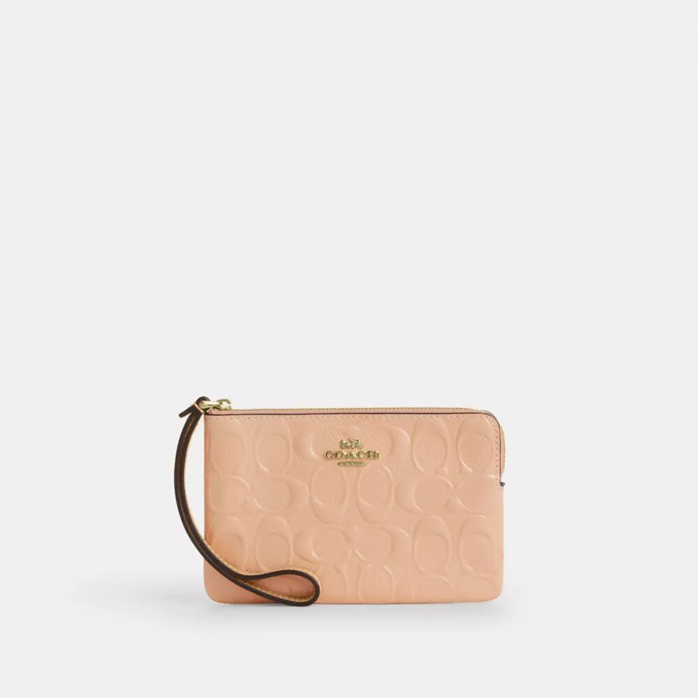 Corner Zip Wristlet in Signature Leather