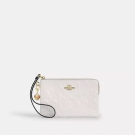 Corner Zip Wristlet in Signature Leather with Heart Charm
