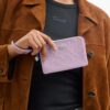 Corner Zip Wristlet in Signature Leather with Heart Charm