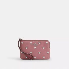 Corner Zip Wristlet with Heart Rivets